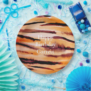 Orange Black Tiger Animal Print Paper Plate