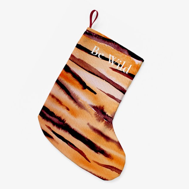 Orange Black Tiger Animal Print Small Christmas Stocking (Front (Hanging))