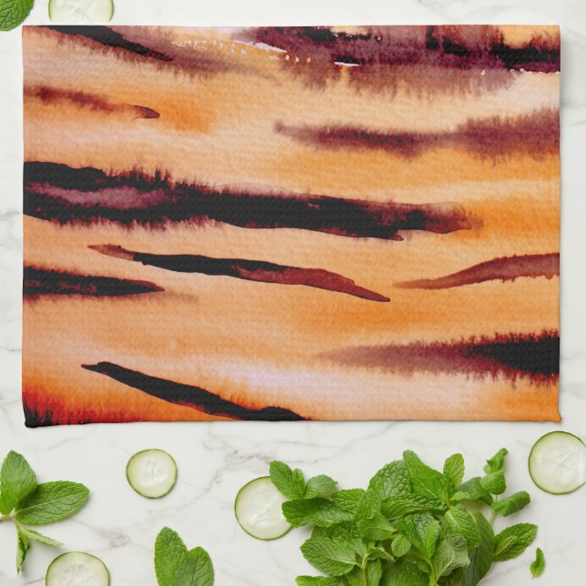 Orange Black Tiger Animal Print Tea Towel (Folded)