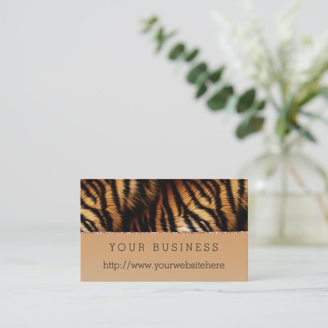 Orange Black Tiger Print Business Card (Standing Front)