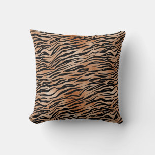 Orange Black Tiger Print Cushion