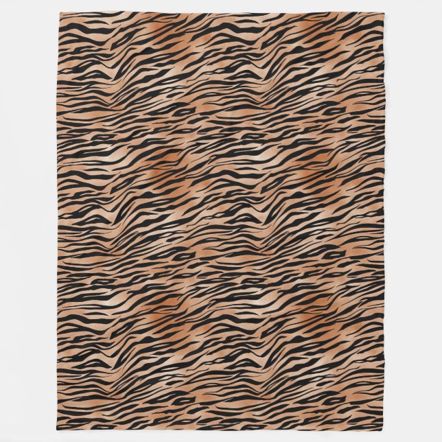 Orange Black Tiger Print Fleece Blanket (Front)