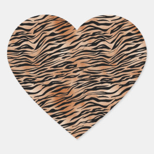 Orange Black Tiger Print Heart Sticker