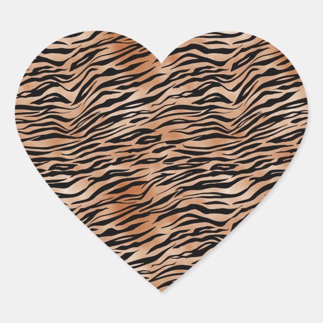 Orange Black Tiger Print Heart Sticker (Front)