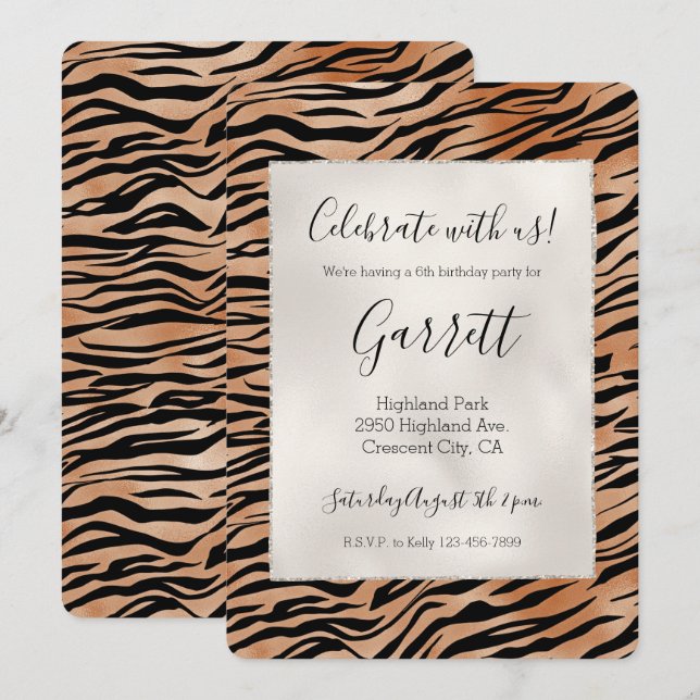 Orange Black Tiger Print Invitation (Front/Back)