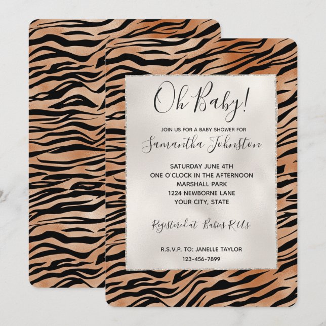 Orange Black Tiger Print Invitation (Front/Back)
