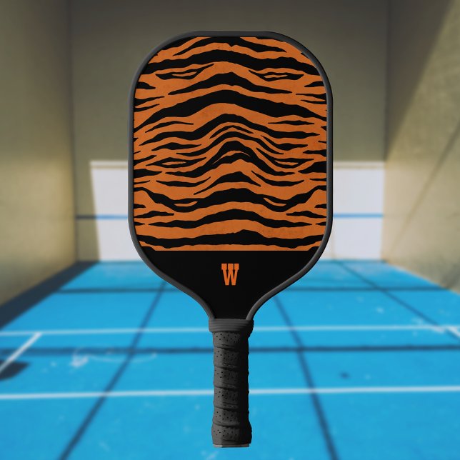 Orange Black Tiger Stripes And  Monogram Initial Pickleball Paddle (Creator Uploaded)
