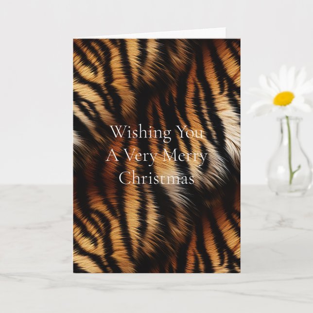 Orange Black Tiger Stripes Animal Christmas Card (Small Plant)