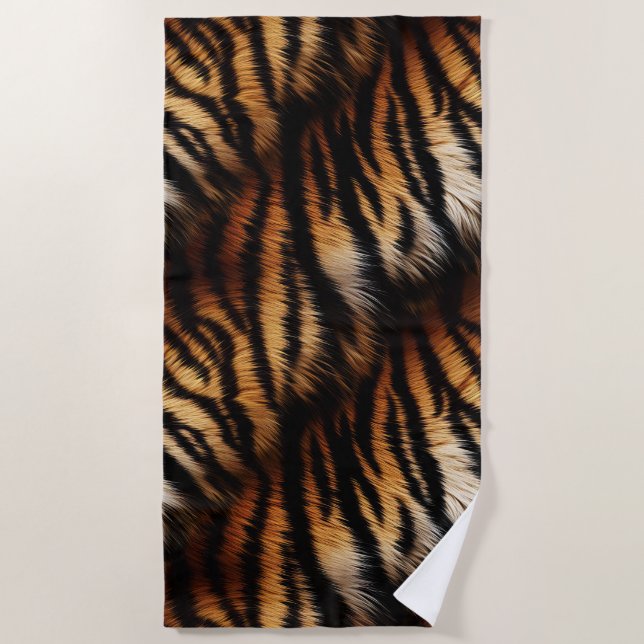 Orange Black Tiger Stripes Animal Print Beach Towel (Front)