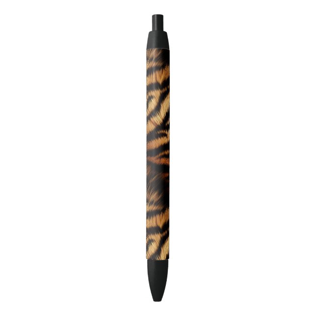 Orange Black Tiger Stripes Animal Print Black Ink Pen (Front Vertical)
