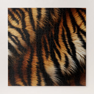 Orange Black Tiger Stripes Animal Print Jigsaw Puzzle