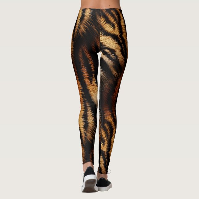 Orange Black Tiger Stripes Animal Print Leggings (Back)