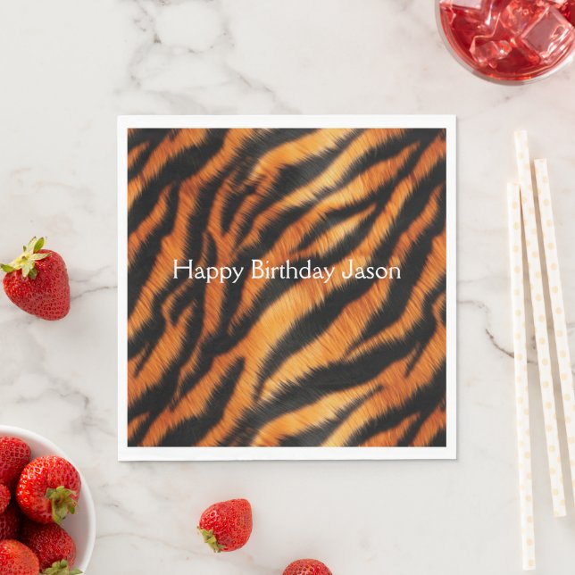 Orange Black Tiger Stripes Napkin (Insitu)