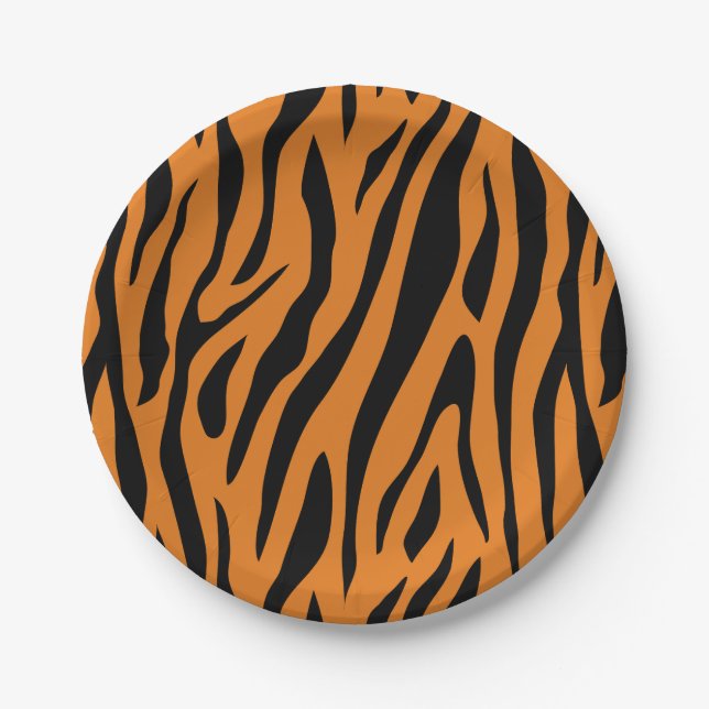 Orange& Black Tiger Stripes Pattern Animal Print Paper Plate (Front)