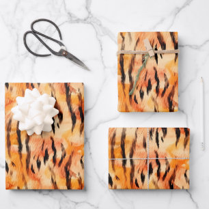 Orange & Black Tiger Stripes Wrapping Paper Sheet