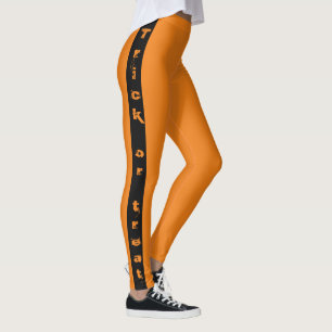 Orange Black Trick or Treat Scary Modern Halloween Leggings