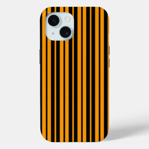 Orange Black Vertical Stripes Pattern Design iPhone 15 Case