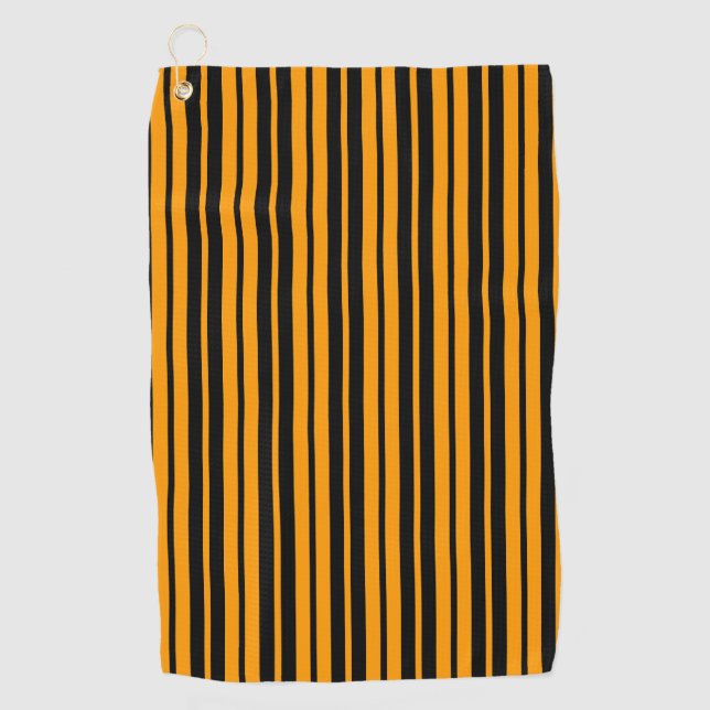 Orange Black Vertical Stripes Pattern Design Golf Towel (Front)