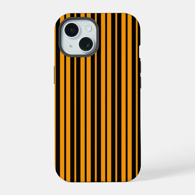 Orange Black Vertical Stripes Pattern Design iPhone 15 Case (Back)