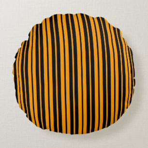 Orange Black Vertical Stripes Pattern Design Round Cushion
