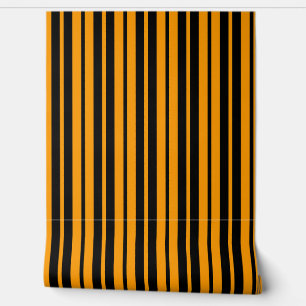 Orange Black Vertical Stripes Pattern Wallpaper