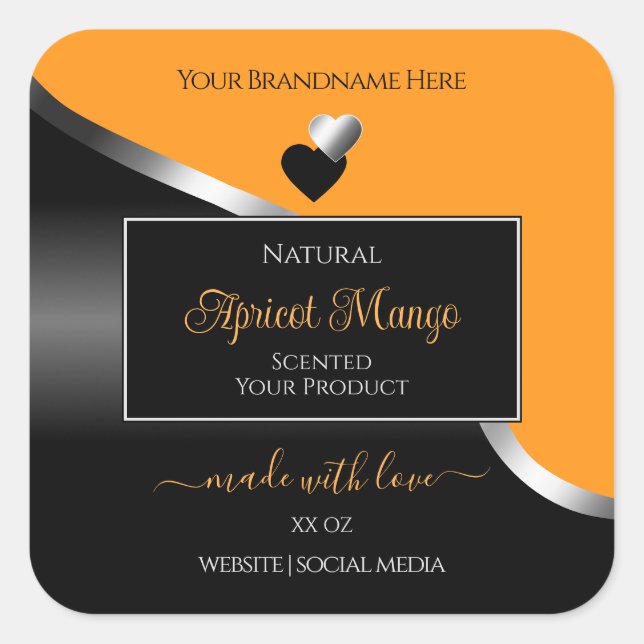 Orange Black Wavy Silver Cute Hearts Product Label (Front)