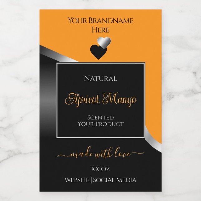Orange Black Wavy Silver Cute Hearts Product Label (Single Label)