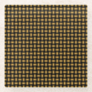 Orange Black Weave Pattern Glass Coaster