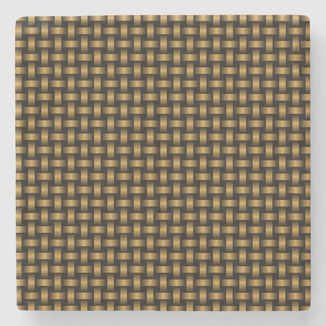 Orange Black Weave Pattern Stone Coaster (Front)
