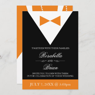 Orange & Black Wedding Invitations   Fall Tuxedo