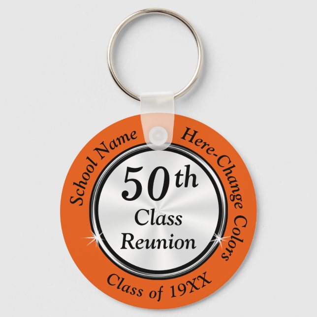 Orange, Black, White 50th Class Reunion Favours Key Ring (Front)