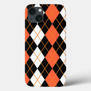 Orange Black White Argyle Diamond Design  iPhone 13 Case