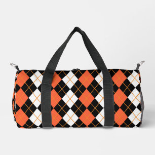 Orange Black White Argyle Diamond Design Duffle Bag