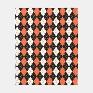 Orange Black White Argyle Diamond Design  Fleece Blanket
