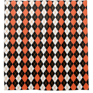 Orange Black White Argyle Diamond Design  Shower Curtain