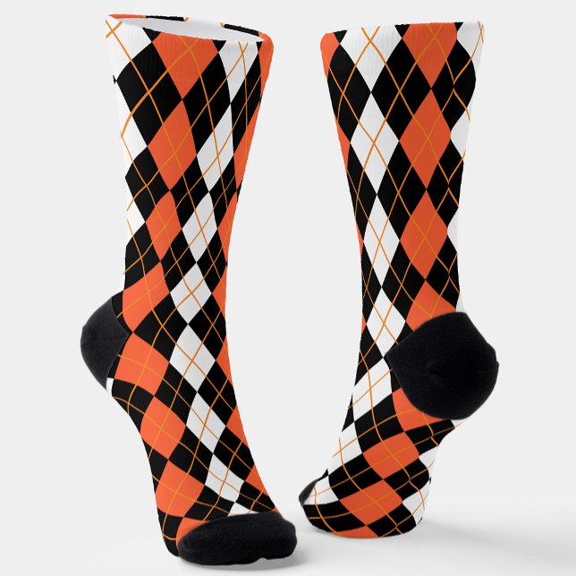 Orange Black White Argyle Diamond Design  Socks (Creator Uploaded)