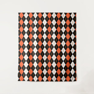 Orange Black White Argyle Diamond Design Tapestry