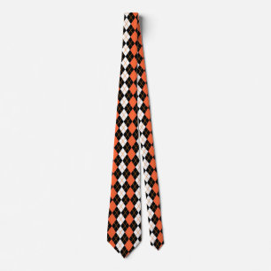 Orange Black White Argyle Diamond Design  Tie