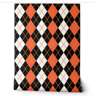 Orange Black White Argyle Diamond Design  Wallpaper