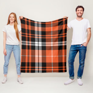 Orange Black White Buffalo Plaid Rustic Farmhouse  Fleece Blanket