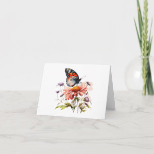Orange, Black, White Butterfly on Flower BLANK  Card