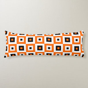 Orange Black White Checkered Squares Pattern Body Cushion