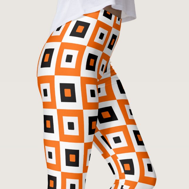 Orange Black White Checkered Squares Pattern Leggings (Creator Uploaded)