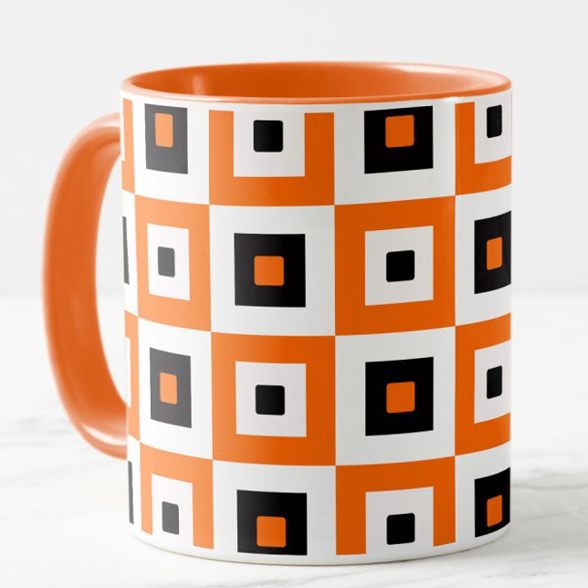 Orange Black White Checkered Squares Pattern Mug (Creator Uploaded)