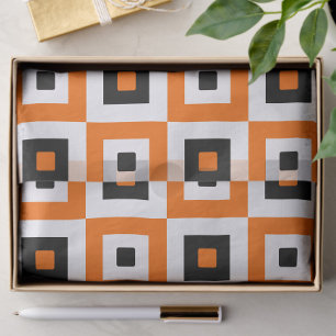 Orange Black White Checkered Squares Pattern Tissue Paper