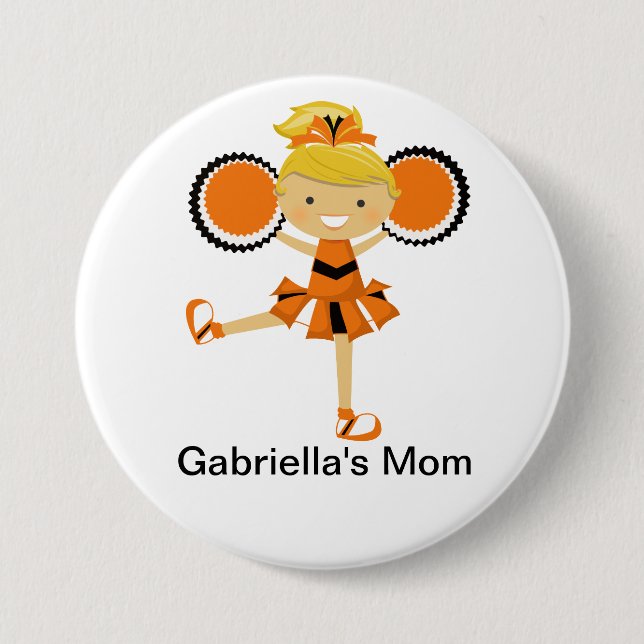 Orange, Black & White Cheer Mum Button (Front)