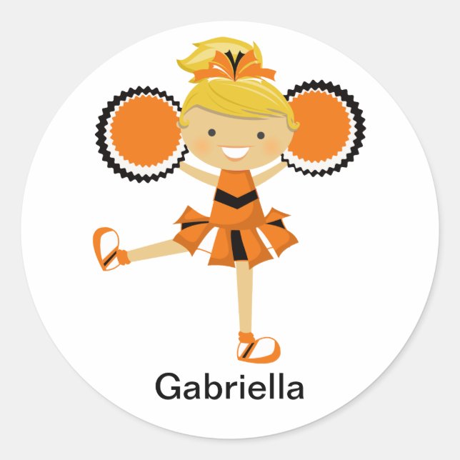 Orange, Black & White Cheerleader Classic Round Sticker (Front)
