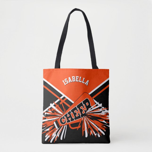 Orange, Black & White Cheerleader Design Tote Bag (Front)