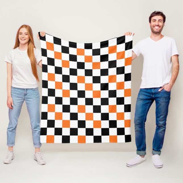 Orange Black White Chequered Pattern Design  Fleece Blanket (In Situ)
