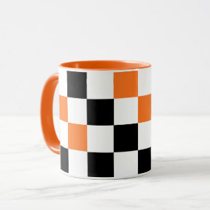 Orange Black White Chequered Pattern Design  Mug